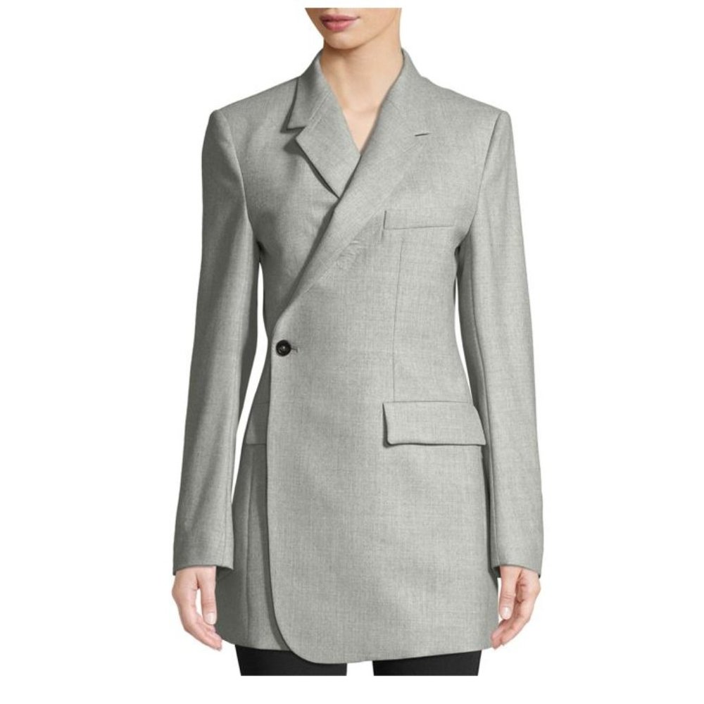Theory Overlap Virgin Wool Blazer Pale Grey Oversized - Picture 2 of 11